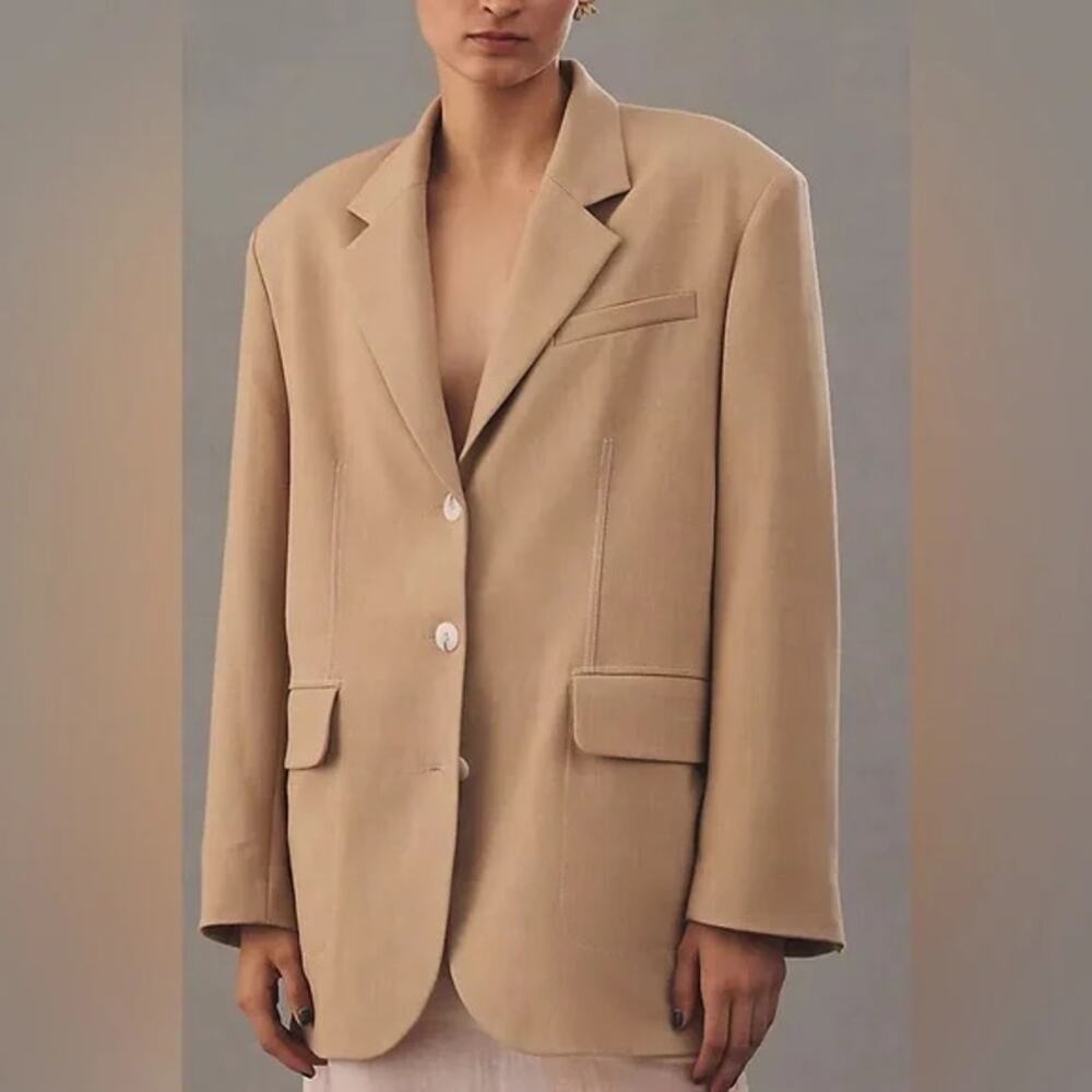 Maeve Anthropologie Oversized Women's Tan Blazer Menswear 2X Business Office